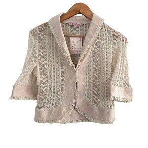 Young Essence Lace Jacket NWT Cream Beige Size M Sheer Single Snap Close